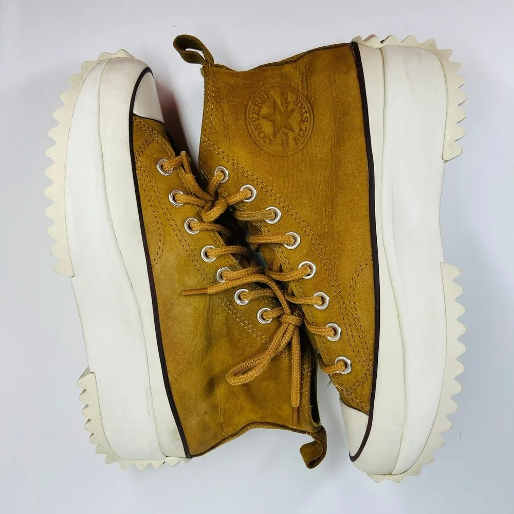 Converse Run Star Hike High Top Unisex M 7.5 W 9 Gold Leather Platform Sneakers - Picture 7 of 16